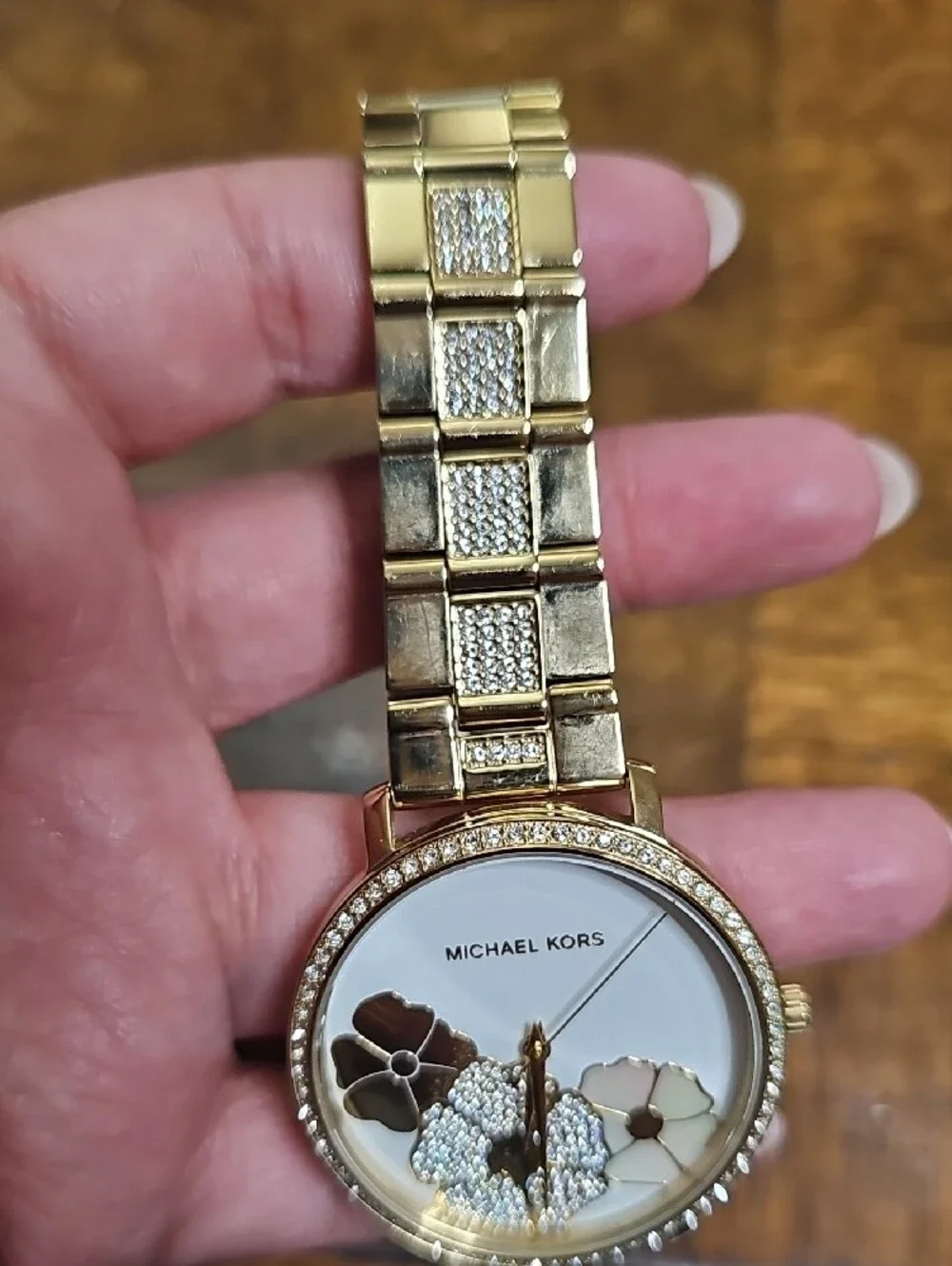 Michael Kors Gold-tone Floral Crystal Bracelet Watch with White Dial